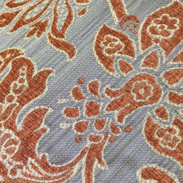 Tuscan burnt orange floral damask on cocoa brown upholstery fabric