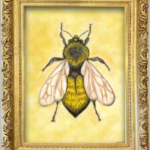 DIGITAL UPLOAD bee oil pastel drawing original art by Madame Sivad