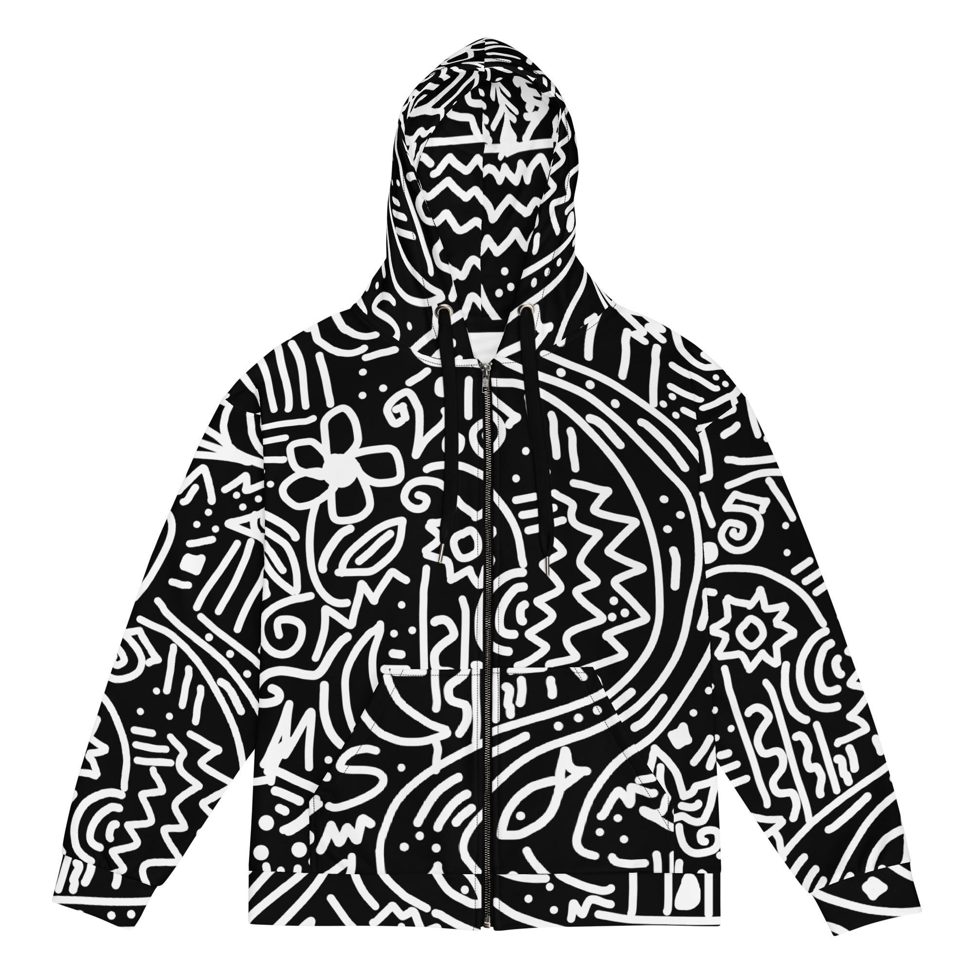 Doodle Art Black Unisex Zip Hoodie - Etsy