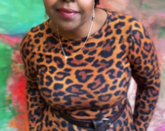 Madame Sivad Cheetah Print All-Over Print Long Sleeve Midi Dress