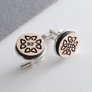 Personalized Celtic Wooden Cufflinks: Engraved Monogram Gift