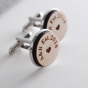 Personalized Wooden Cufflinks - Fifth Anniversary - Wedding Gift for Him - 5th Anniversary Wood - Monogram Cufflinks - Father&#39;s Day Gift