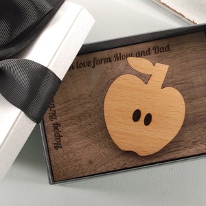 APPLE BROOCH - ready to give, gift box, solid Beech wood brooch, natural organic gift, pin for her, Christmas gift idea, Birthday gift idea