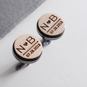 Personalized Wooden Cufflinks - Fifth Anniversary - Wedding Gift for Him - 5th Anniversary Wood - Initials Cufflinks - Groom Gift