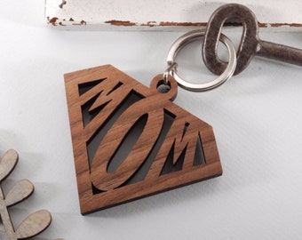 MOM - wooden keychain, mother's day gift, for handbag, gift for mom, solid american wallnut, personalized gift, ready to give, gift box,