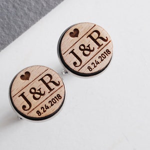 Personalized Wooden Cufflinks - Fifth Anniversary - Wedding Gift for Him - 5th Anniversary Wood - Initials Cufflinks - Father&#39;s Day Gift