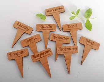 MOM'S GARDEN - Set aus massiven Zedernholz-Kräutermarkern, personalisiert, bio, perfekte Geschenkidee, Weihnachtsgeschenkidee, Geschenk für Gärtner