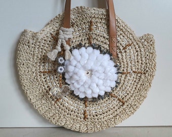 Basket bag, round, XL, bag, Ibiza basket, shopper, beach, basket, boho, Ibiza, beach, shopping, raffia bag, bohemian, decorated, unique, big, circle