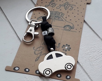 Keychain driver's license, car, exam, gift, letter, personalized, macrame, name, symbol, sign, printed, knotted, rope