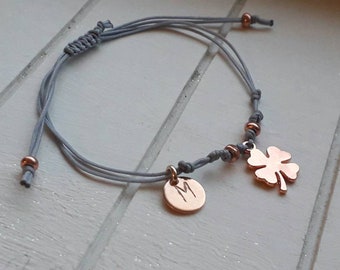 Bracelet shamrock, luck, filigree, letter, blogger, statement, boho, Ibiza, clover, leaf, initial, symbol, sign, delicate, rosé