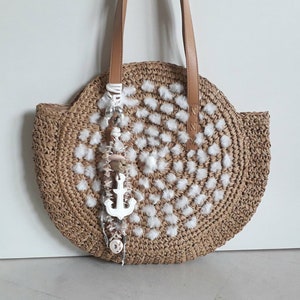 Korbtasche, rund, XL, Tasche, Ibizakorb, Shopper, Strand, Korb, boho, Ibiza, Sommer, Beach, Einkauf, Basttasche, bohem, verziert, Anker