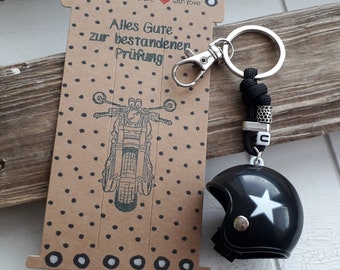 Keychain driving license, motorcycle, exam, gift, letter, personalized, macrame, name, helmet, sign, monogram, printed