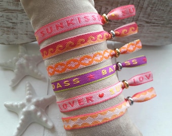 Armband Welle, Sun Lover, Text, zart, Message, schlicht, boho, dezent, gewebt, Ibiza, Glitzer, Auswahl, sunkissed, Wave, Welle, Badass, Love