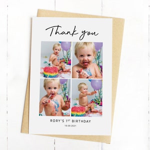 Carte postale personnalisée pour l'anniversaire de bébé avec photos, jolie carte de premier anniversaire, note de remerciement pour mes cadeaux, 1er 2 3e 4e 5e