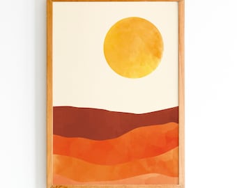 Retro Terracotta Desert Digital Download, 70s Colour‑Block Horizon Print, Boho Mid‑Century Wall Art, Instant Printable Warm Tone Poster