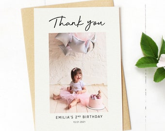 Custom second baby birthday thank you postcard with photos, Cute 2nd birthday card, thanks for my gifts party note, 1st 2nd 3rd 4th 5th