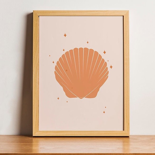 Jakobsmuschel und Sterne Abstrakte Kunst Poster, Muschel Druck, Muschel Muscheln Wand Kunst Dekor, Boho Wohnzimmer Deko Kunst für Zuhause, Strand Thema