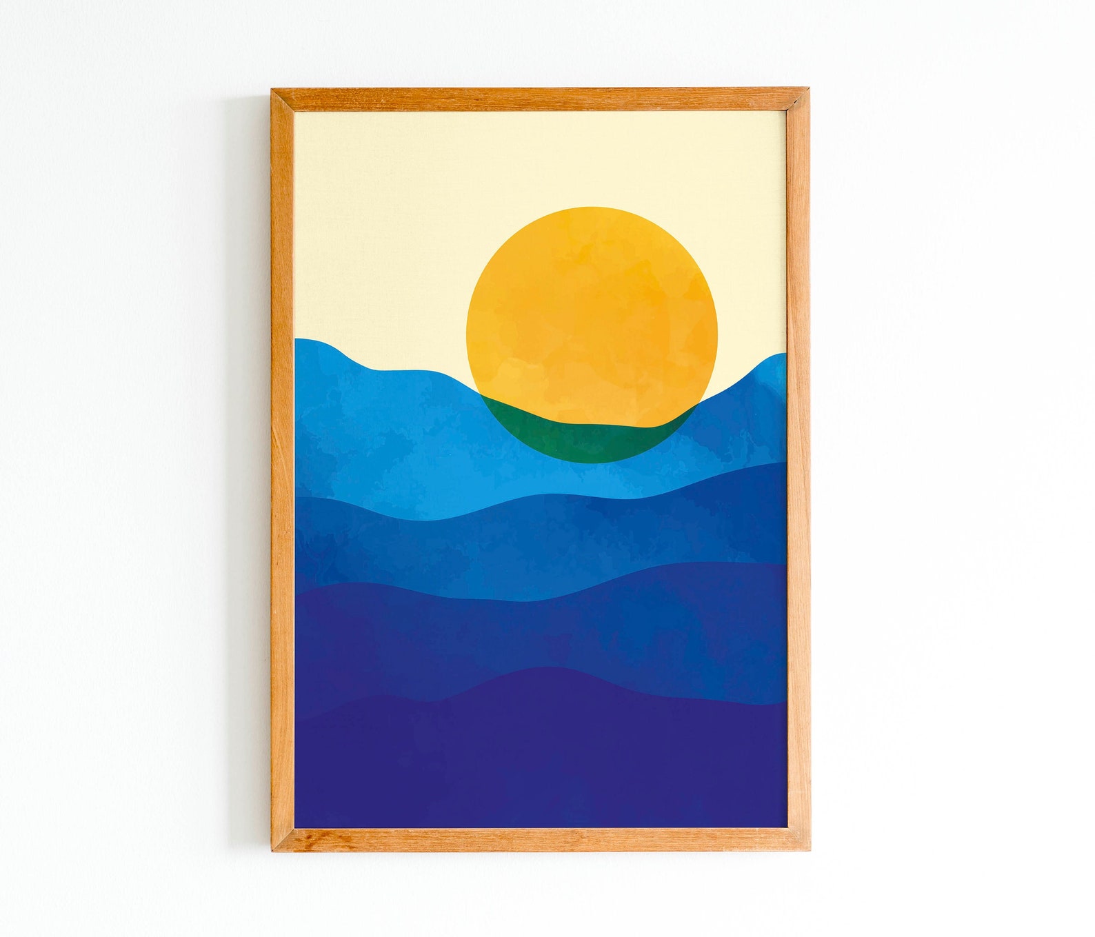 Retro Sunset Sea Water Print 70s Colour Blocking Mid Century Etsy