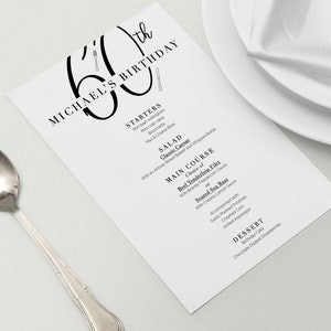 Elegantes tarjetas de menú de cumpleaños impresas, elegante tarjeta de buffet para fiestas, modernas tarjetas de cena y almuerzo con caligrafía, 18, 21, 30, 40, 50, 60 y 70