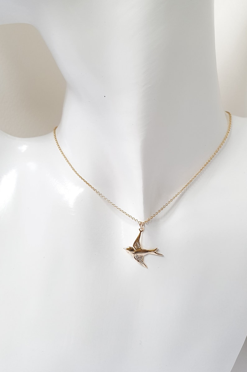 Gold Swallow Charm Necklace