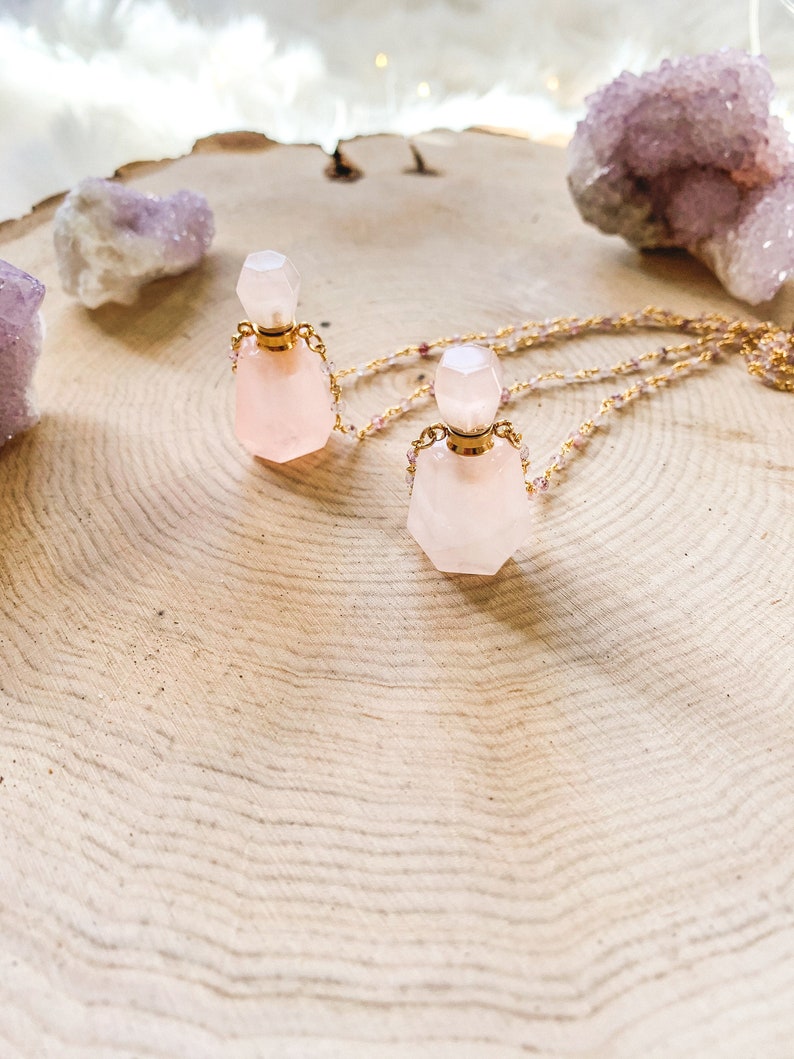 ROSE QUARTZ BOTTLE Necklace Essential Oil Bottle Necklace Etsy