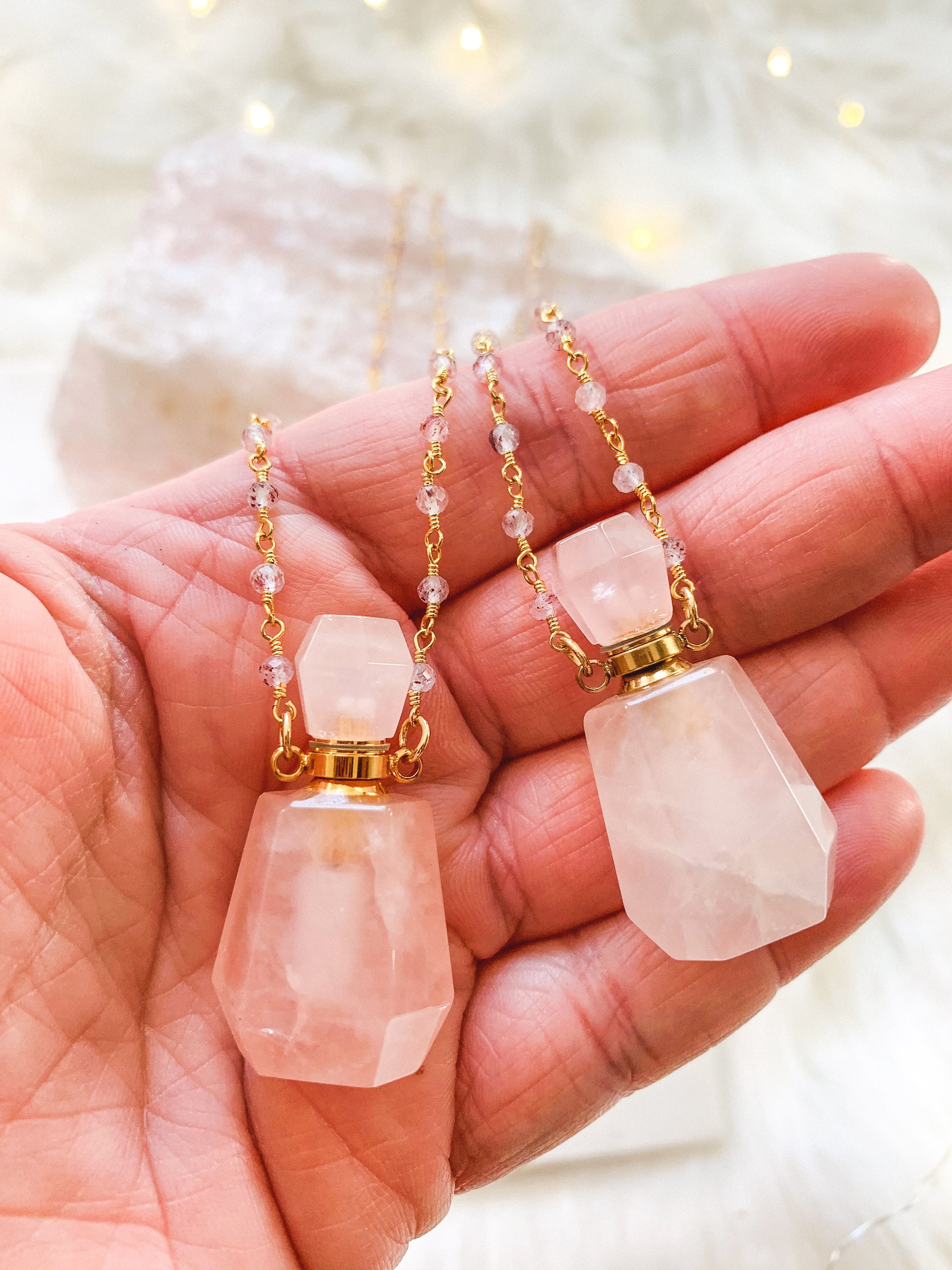 ROSE QUARTZ BOTTLE Necklace Essential Oil Bottle Necklace Etsy