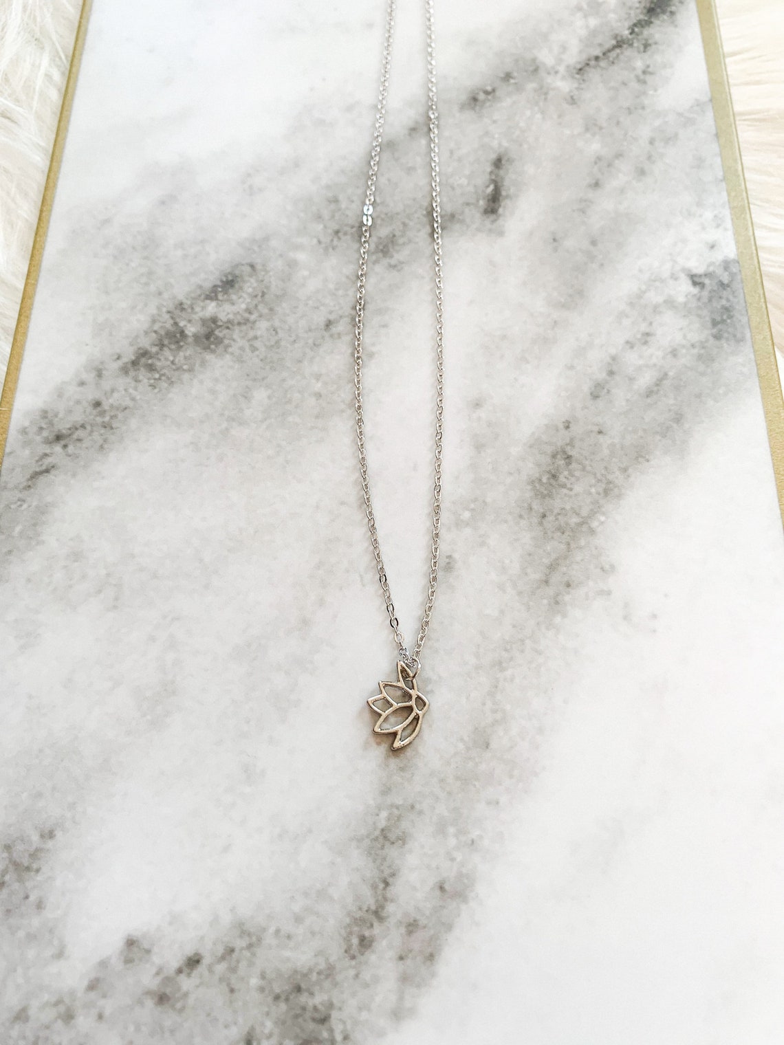 Silver Flower Bomb Necklace Lotus Flower Necklace Dainty