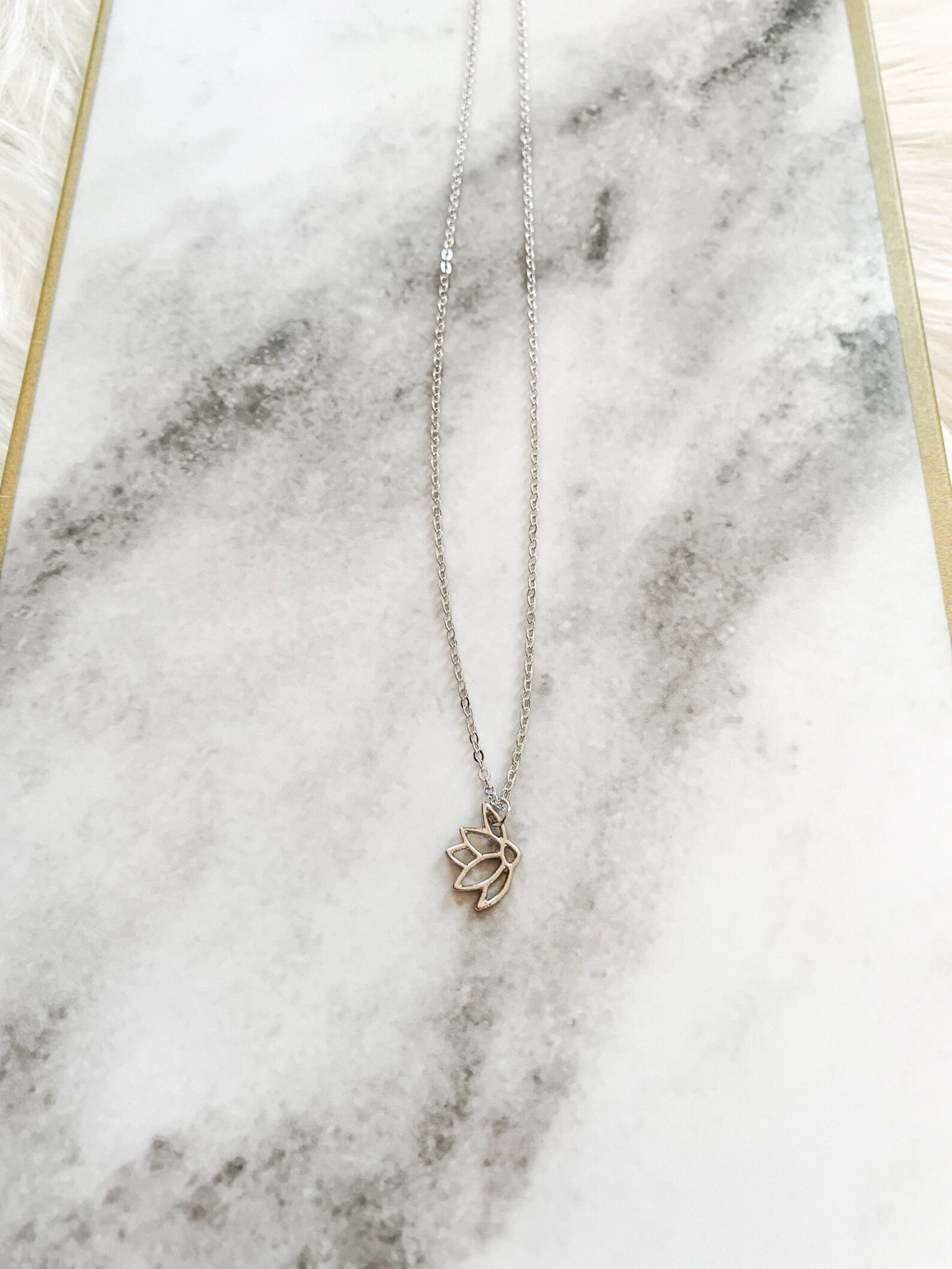 Silver Flower Bomb Necklace Lotus Flower Necklace Dainty