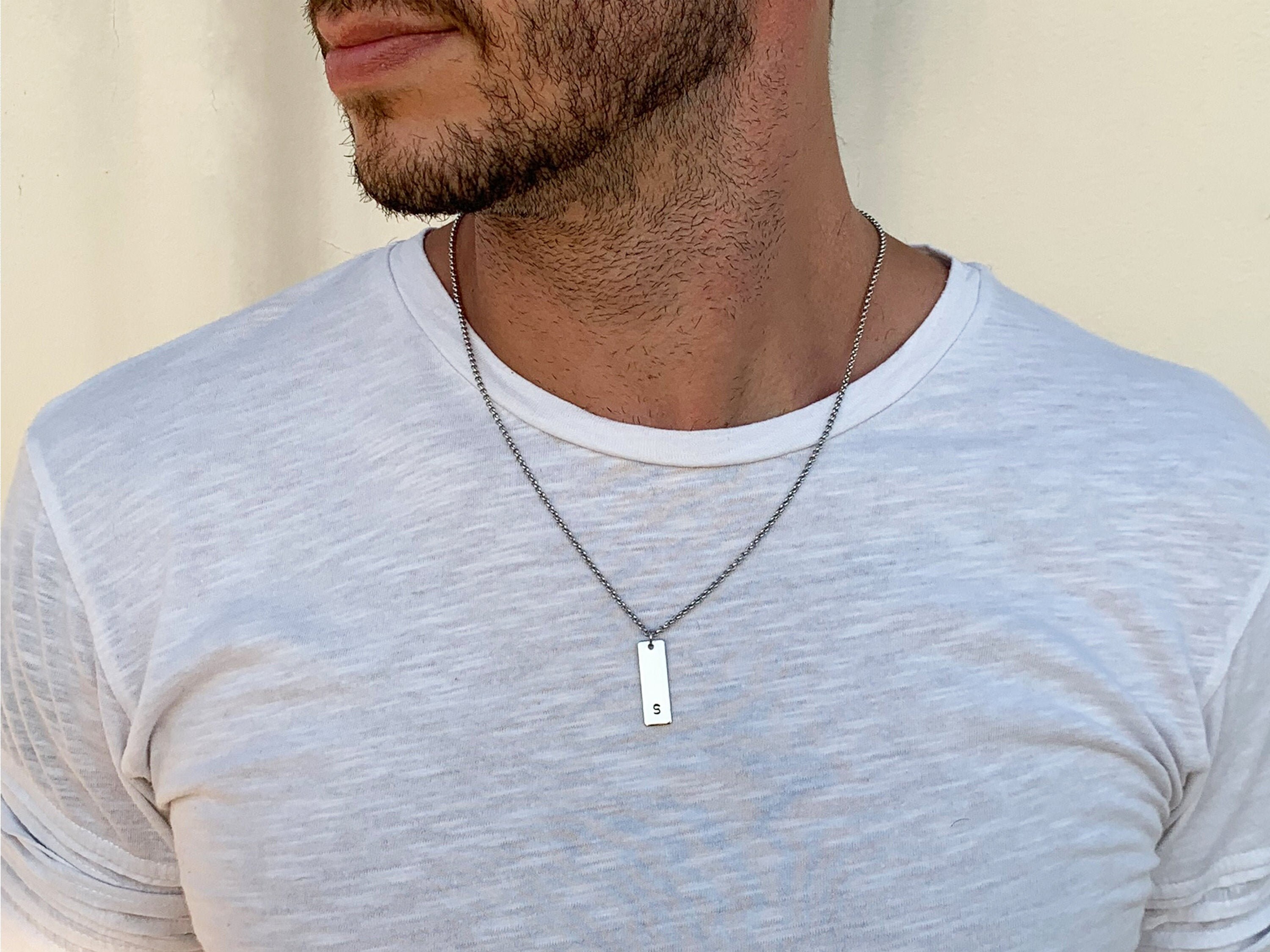 Mens Name Necklace / Mens Bar Necklace / Engraved Name Etsy