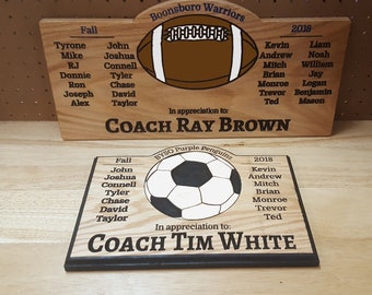 Coach dank u gift plaquette waardering teken gegraveerde gerouteerde eiken voetbal basketbal voetbal volleybal team klein / medium / groot