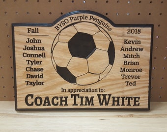 Coach Thank You Gift Plaque Appreciation Sign Engraved Routed Oak Soccer Basketball Football Volleyball Team Small