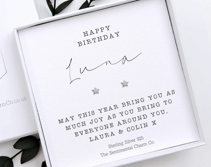 Personalised Birthday Earrings for Cousin – 925 Sterling Silver Studs - Cousin Keepsake Gift for Her – Cousin Jewellery with Custom Message