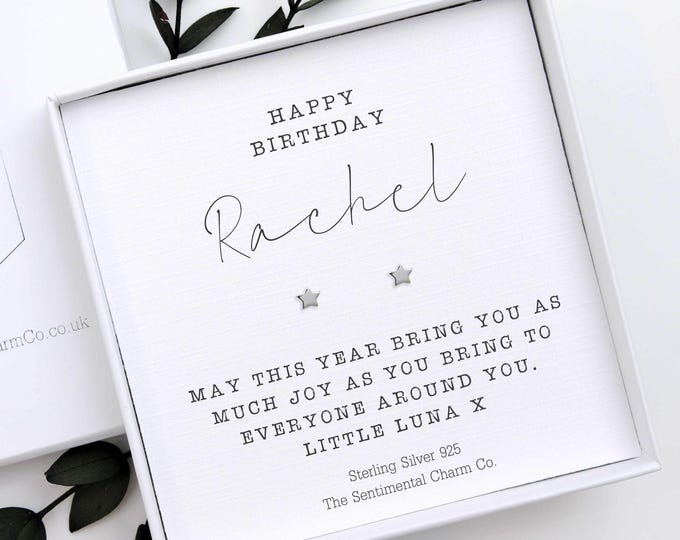 Personalised Birthday Earrings for Auntie – 925 Sterling Silver Studs - Auntie Keepsake Gift for Her – Auntie Jewellery with Custom Message