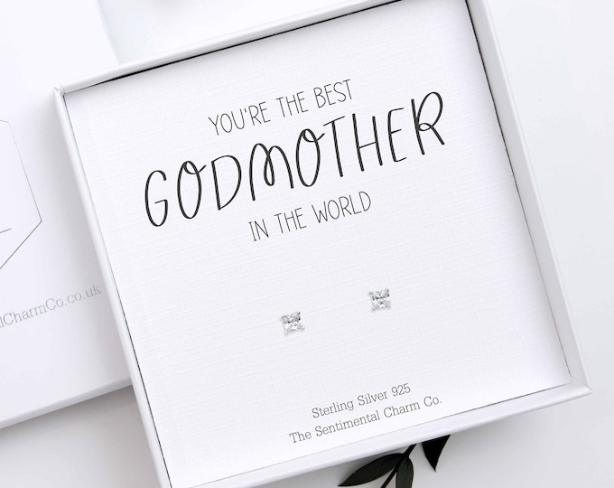 Worlds Best Godmother Sterling Silver Stud Earrings Birthday Jewellery Present Keepsake Gift Best In The World Quote Studs Dainty 0116B