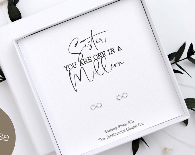 One in A Million Sister Gift – 925 Sterling Silver Stud Earrings - Sister Birthday Gift for Her – Quote Studs – Minimalist Sister Jewellery