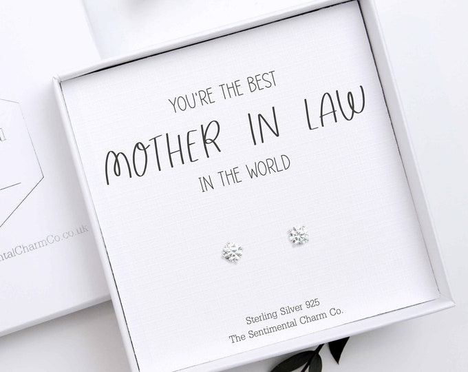 World's Best Mother In Law Stud Earrings Sterling Silver 925 Quote Keepsake Birthday Present In The World Gift Dainty Jewellery Simple 0111B