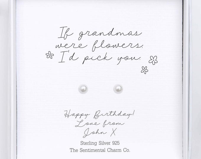 If Nannys Were Flowers I’d Pick You Earrings – Sterling Silver 925 Stud Giftset | Personalised Nan Grandma Quote | Mother’s Day Birthday