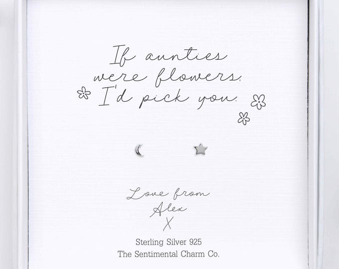 If Aunties Were Flowers I’d Pick You Gift – Sterling Silver 925 Stud Earrings Giftset | Personalised Godmother Teacher Christmas Birthday