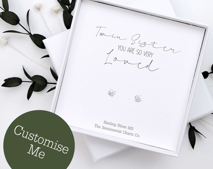 You Are Loved Twin Sister Quote - Sterling Silver Earrings - Twin Sister Jewellery Gift for Her - Silver Studs - Twin Sister Keepsake - 0175