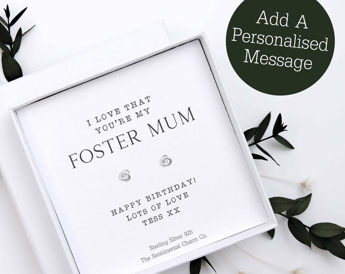 I Love That You're My Foster Mum 925 Silver Stud Earrings Quote Jewellery Mother Gift Keepsake Cute Infinity Hearts Moon Stars Stud TSCC0252