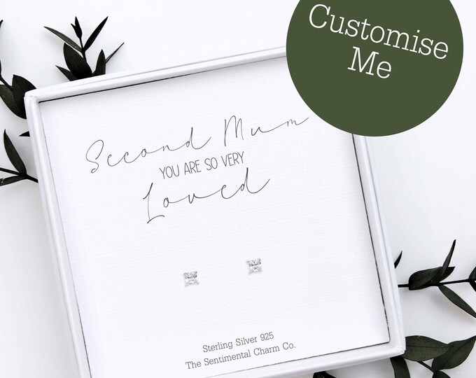 You Are Loved Second Mum Quote Studs – Sterling Silver Earrings – Second Mum Jewellery Gift – Custom Keepsake for Second Mum - Like a Mum