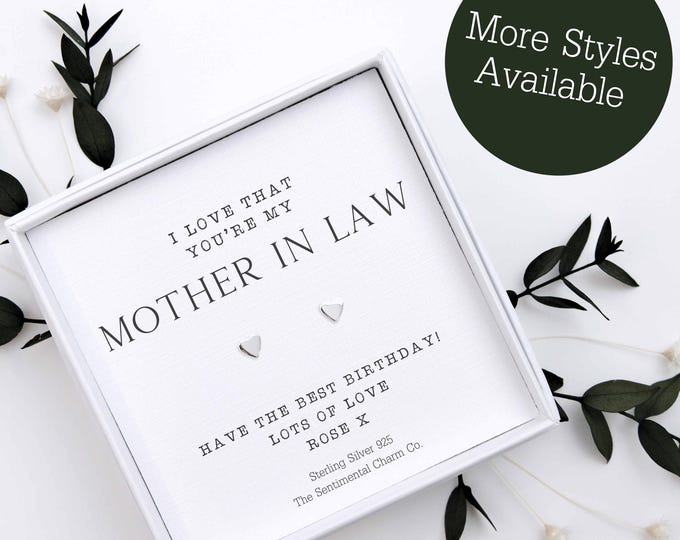 I Love That You're My Mother in Law 925 Silver Stud Earrings Quote Jewellery Gift Keepsake Cute Infinity Hearts Moons Star Studs TSCC0248