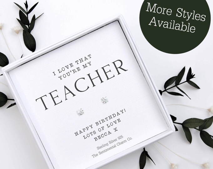 I Love That You're My Teacher 925 Silver Stud Earrings Quote Jewellery End of Term Gift Keepsake Cute Infinity Hearts Star Studs TSCC0264