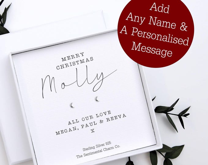 Christmas Gift for Goddaughter – Personalised Sterling Silver 925 Stud Earrings – Festive Goddaughter Jewellery with Quote – Xmas Present