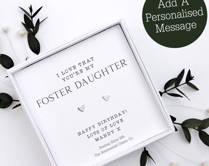 I Love That You're My Foster Daughter 925 Silver Stud Earrings Quote Jewellery Gift Keepsake Cute Knot Hearts Moon Star Pearl Studs TSCC0257