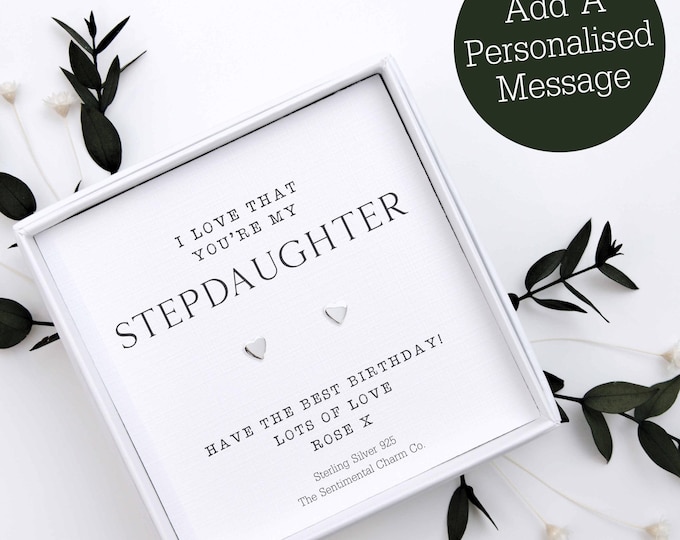 I Love That You're My Stepdaughter 925 Silver Stud Earrings Quote Jewellery Gift Keepsake Cute Knots Hearts Moons Star Pearl Studs TSCC0258