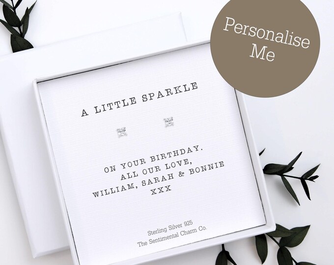 TSCC0265 A Little Sparkle Sterling Silver Studs Simple Quote Earrings Jewellery Giftful Personable Message Like Diamonds Letterbox Box Gift