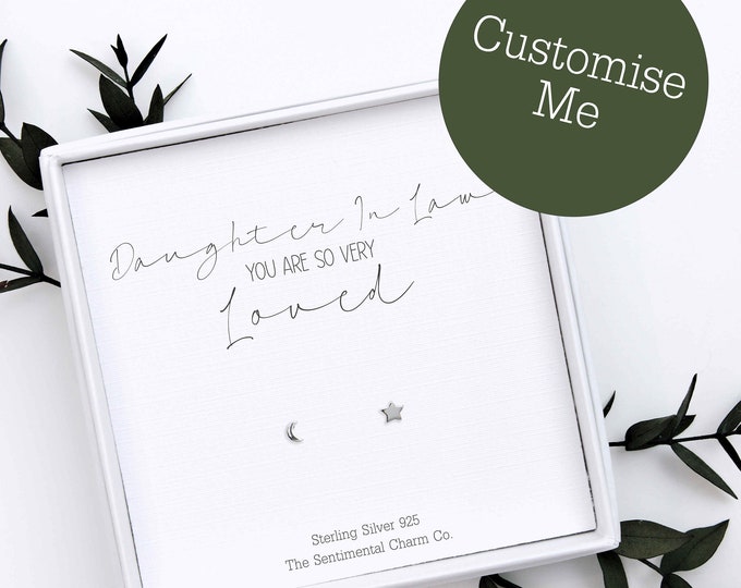 TSCC0193 Custom Daughter In Law Earrings Genuine Sterling Silver 925 Studs You Are So Very Loved Gift Diamond Pearl Star Heart Keepsake