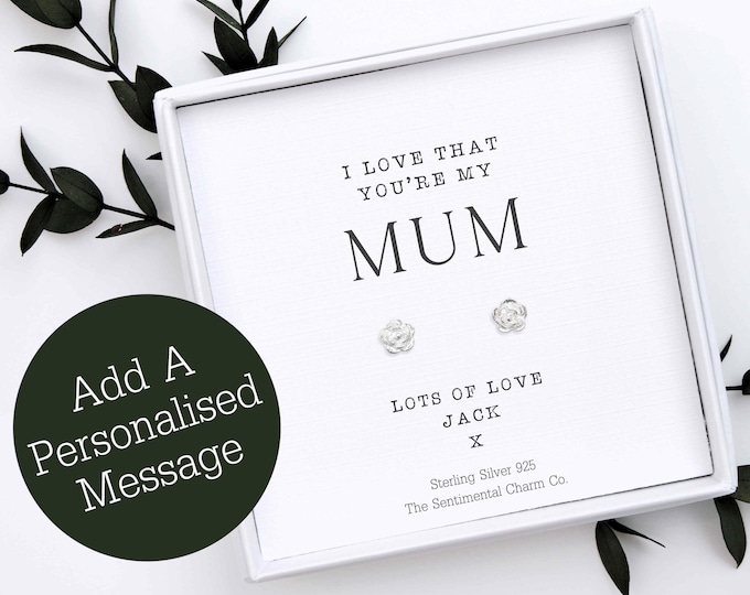 I Love That You're My Mum 925 Silver Stud Earrings Quote Jewellery Gift Mothers Day Keepsake Cute Infinity Hearts Moon Rose Studs TSCC0249