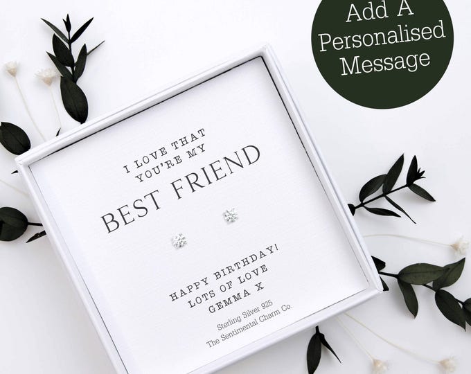 I Love That You're My Best Friend 925 Silver Stud Earrings Quote Jewellery Gift Bestie Keepsake Cute Rose Hearts Moon Star Studs TSCC0247